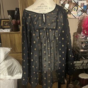 Lucky Brand Black Blouse with Gold Accents - 2X